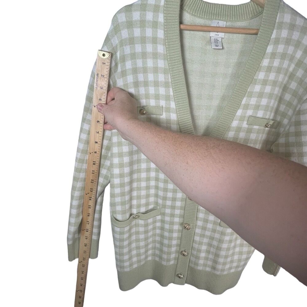 Joie Womens Green Gingham Check Plaid Boyfriend Cardigan SIZE MEDIUM Preppy - Picture 5 of 9